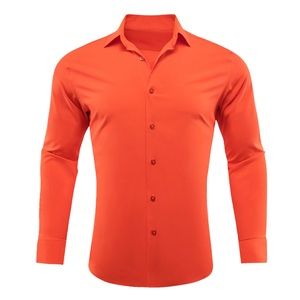 NWT Mens Barry.wang Orangered Solid Silk Shirt Size 3X